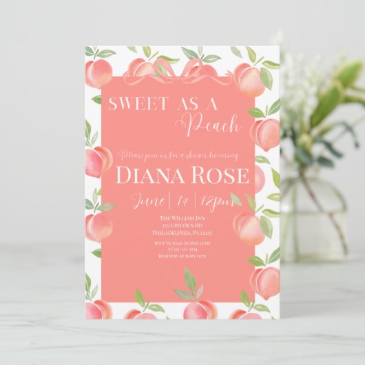 Zoete als een Perzik Baby Shower Uitnodiging (Staand voorkant)