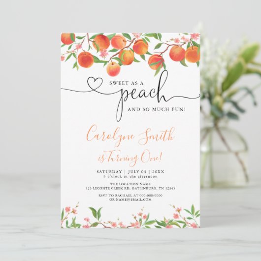 Zoete Als Een Perzik Verjaardagsfeest Uitnodiging (Staand voorkant)