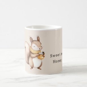Zoete als honing eekhoorn bij koffiemok