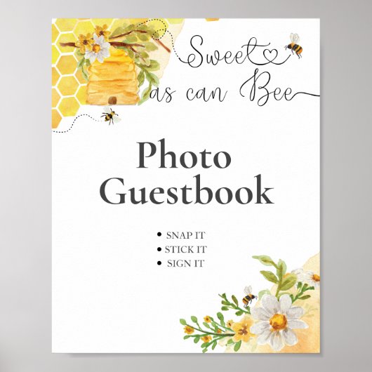 Zoete als Kan Bee Foto Baby Shower Gastboek Poster (Voorkant)