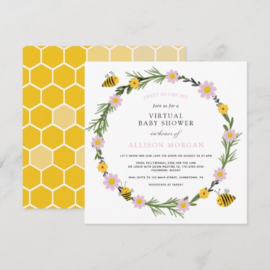 Zoete Als Kan Bij Virtuele Baby Shower Uitnodiging (Voorkant / Achterkant)