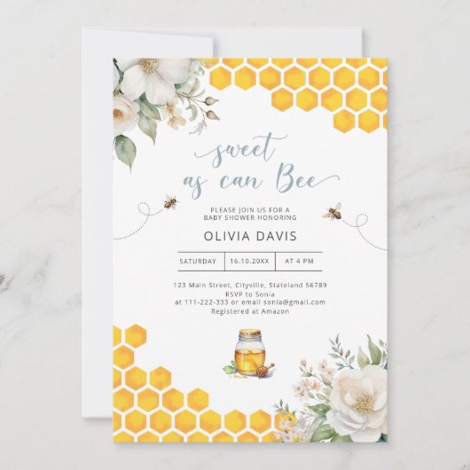 Zoete Als Kan Bijen Honing Baby Shower Uitnodiging (Voorkant)