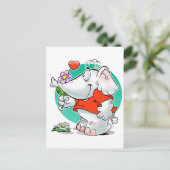 Zoete amours olifant met bloem briefkaart (Staand voorkant)