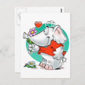 Zoete amours olifant met bloem briefkaart (Voorkant / Achterkant)