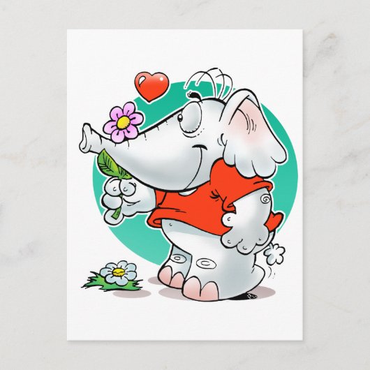Zoete amours olifant met bloem briefkaart (Voorkant)