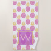 Zoete Ananas Charme Monogram Strand Strandlaken (Voorkant)