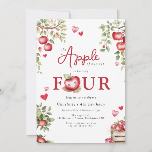 Zoete appel van ons oog vierde verjaardag kaart (Voorkant)