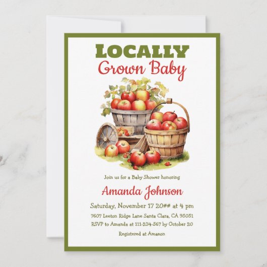 Zoete appeloogst lokaal geteeld Baby shower Kaart (Voorkant)