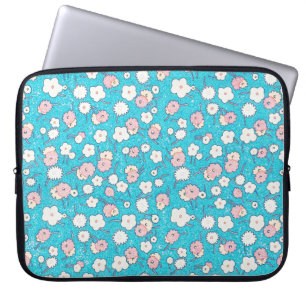 Zoete Aqua Blauwe Vintage Bloemen Laptophoes Laptop Sleeve
