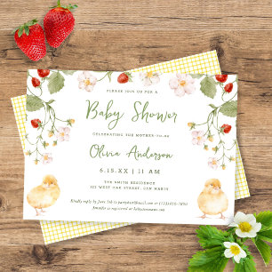 Zoete Aquarel Aardbei Kuikens Baby Shower Kaart