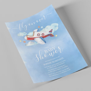 Zoete Aquarel Aeroplane Baby Shower Kaart