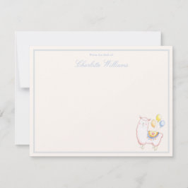 Zoete Aquarel Alpaca met Lichtblauwe Ballon Notitiekaartje