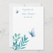 Zoete aquarel blauwe vlinder bloemige bruiloft kaart (Achterkant)