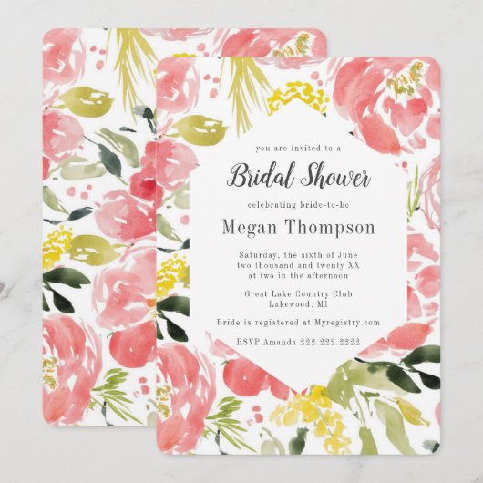 Zoete Aquarel Bloesems Bruids Uitnodiging (Voorkant / Achterkant)
