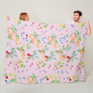 Zoete Aquarel Boomgaard Cottagecore Fruitpatroon Fleece Deken