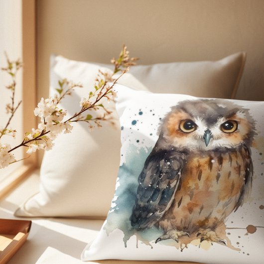 Zoete Aquarel Bos Uil Decoratie Kussen