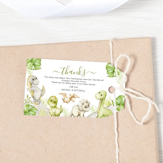 Zoete Aquarel Dinosaur Baby Shower Cadeaulabel