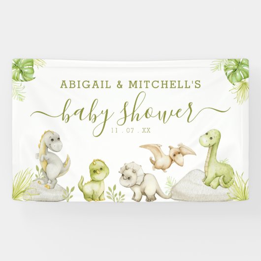Zoete Aquarel Dinosaurus Baby Shower Spandoek (Horizontaal)