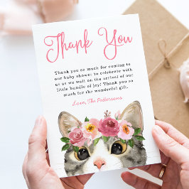 Zoete Aquarel Kitty Meisje Baby Shower Bedankkaart