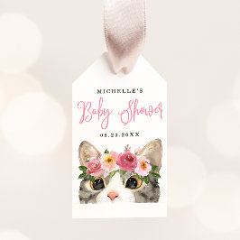 Zoete Aquarel Kitty Meisje Baby Shower Cadeaulabel