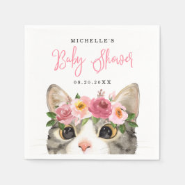 Zoete Aquarel Kitty Meisje Baby Shower Servet