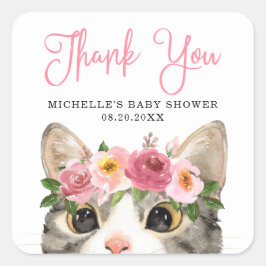 Zoete Aquarel Kitty Meisje Baby Shower Vierkante Sticker