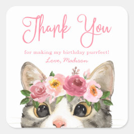 Zoete Aquarel Kitty Verjaardagsfeest Dank Je Vierkante Sticker