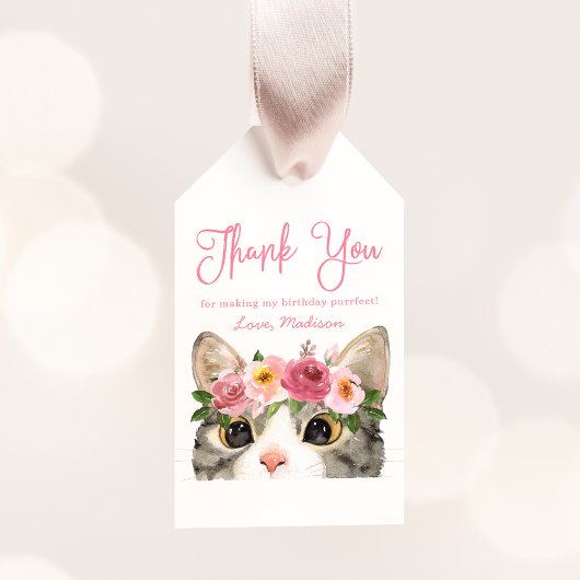 Zoete Aquarel Kitty Verjaardagsfeestje Cadeaulabel