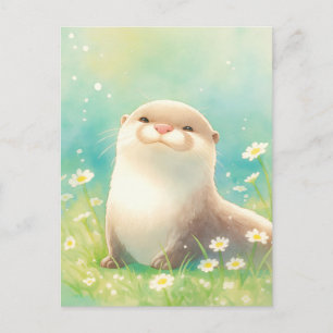 Zoete Aquarel Otter Witte Madeliefje Briefkaart