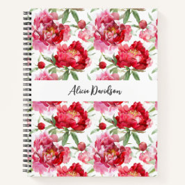 Zoete Aquarel Pioenrozen | jouw naam Notitieboek