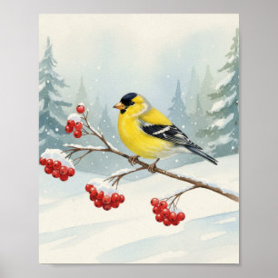 Zoete Aquarel Putter op Bes met Sneeuw Poster