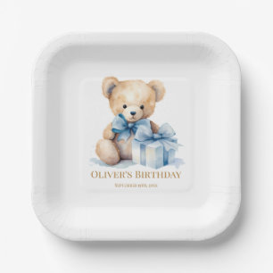 Zoete Aquarel Teddybeer Eerste Verjaardag Papieren Bordje
