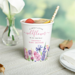 Zoete Aquarel Wilde Bloem Baby Shower Papieren Bekers