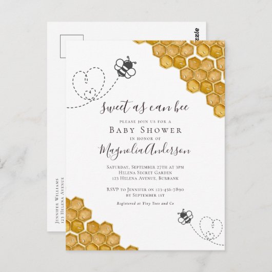 Zoete as Can Bee Baby shower Invitation Briefkaart (Voorkant / Achterkant)