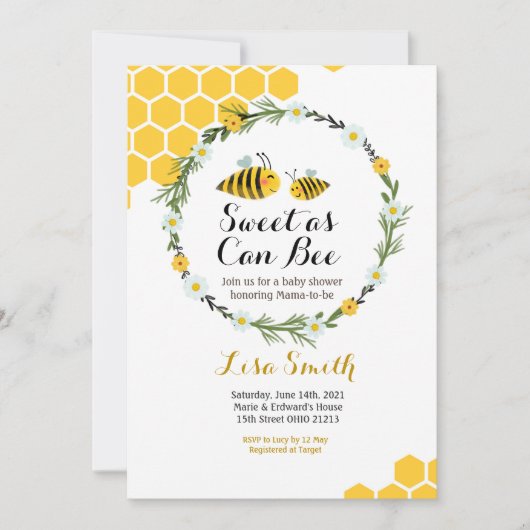 Zoete as Can Bee Baby shower Invitation Kaart (Voorkant)