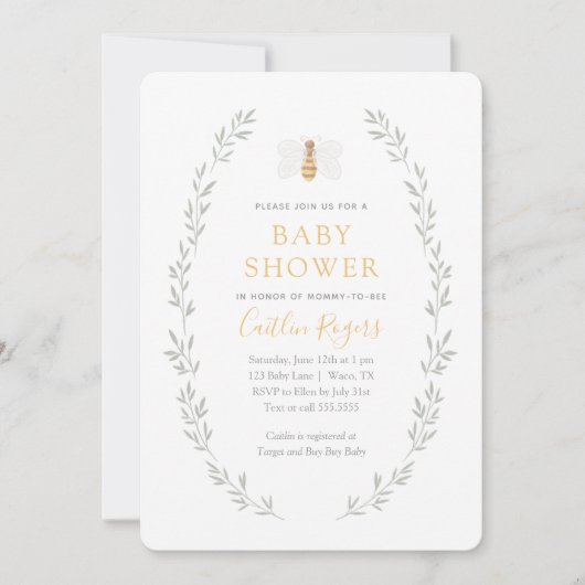 Zoete as Can Bee Baby shower Invitation Kaart (Voorkant)