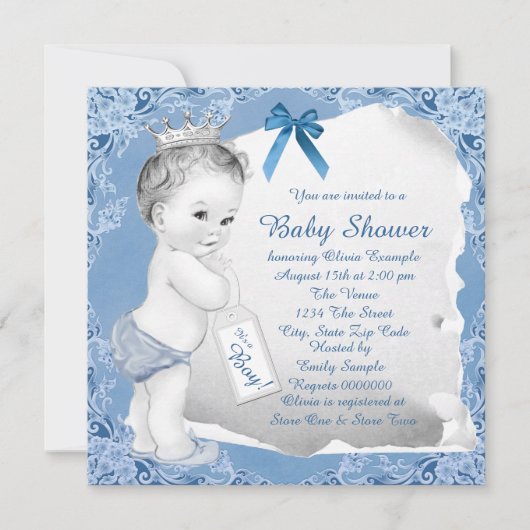 Zoete Baby Blue Baby Shower Kaart (Voorkant)