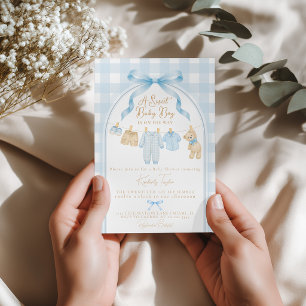 Zoete Baby Boy Blue Waslijn Baby Shower Kaart