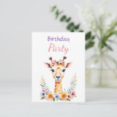 Zoete Baby Giraffe Bloemen Meisjes Verjaardagsfees Briefkaart (Staand voorkant)