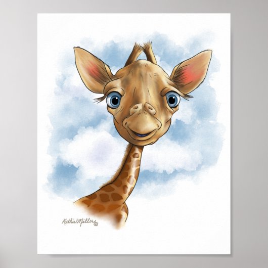 Zoete Baby Giraffe Cartoon Poster (Voorkant)
