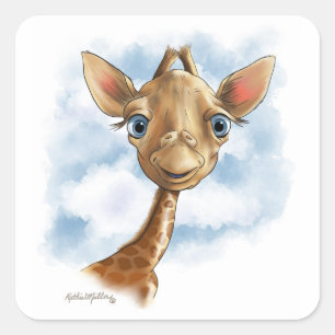 Zoete Baby Giraffe Cartoon Vierkante Sticker