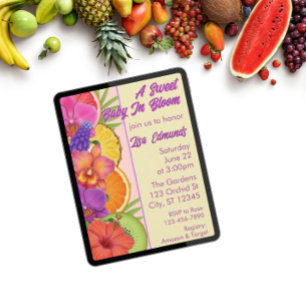 Zoete baby in bloei, bloemen & fruit baby shower kaart