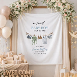 Zoete Baby Jongen Baby Shower Banner Persoonlijk W Wandkleed