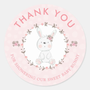 Zoete Baby Konijn Bloemen Baby Shower Bedankt Ronde Sticker