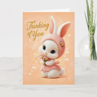 Zoete Baby Konijn in Perzik Jurk Denk Aan Jou Kaart