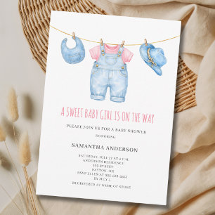 Zoete Baby Meisje Klerenlijn Baby Shower  Kaart