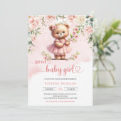 Zoete baby meisje teddy beer blush lente bloemen kaart (Staand voorkant)