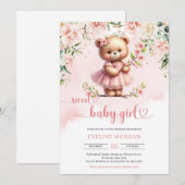 Zoete baby meisje teddy beer blush lente bloemen kaart (Voorkant / Achterkant)