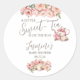 Zoete Baby Meisje Thee Feestje Baby Shower Uitnodi Ronde Sticker