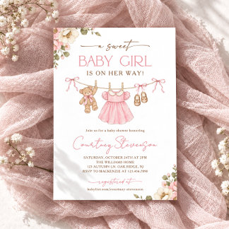 Zoete Baby Meisje Waslijn Boho Baby Borrel Kaart